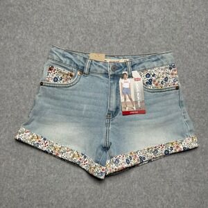 Levis Girls Mini Mom Shorts Light Wash Floral Denim Size 12 Reg Adjustable Waist
